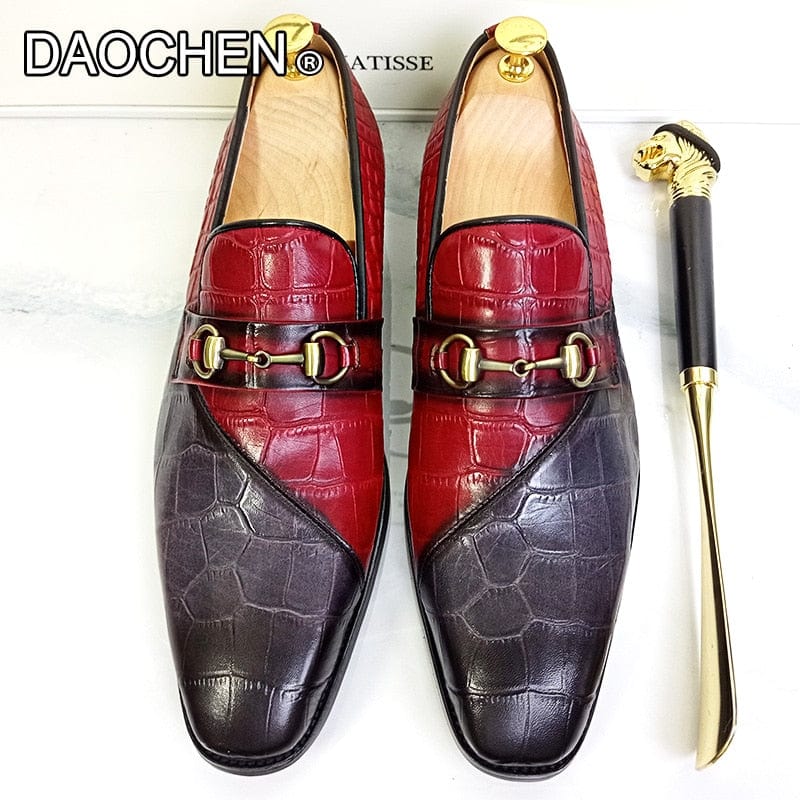 Men's Mixed-Color Horsebit Slip-On Leather Loafer Dress Shoes