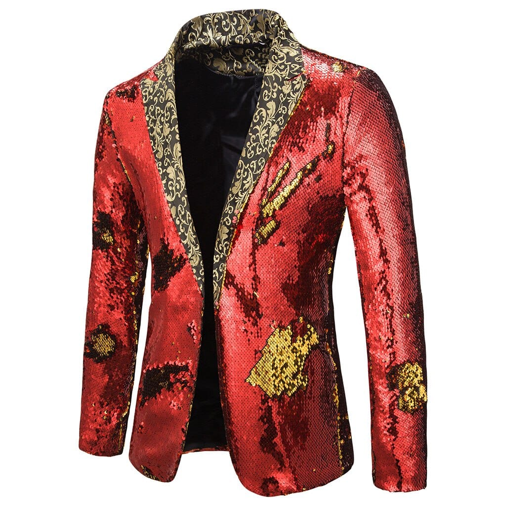 Men's Shiny Sequin Shawl Collar Prom Wedding Suit Jacket