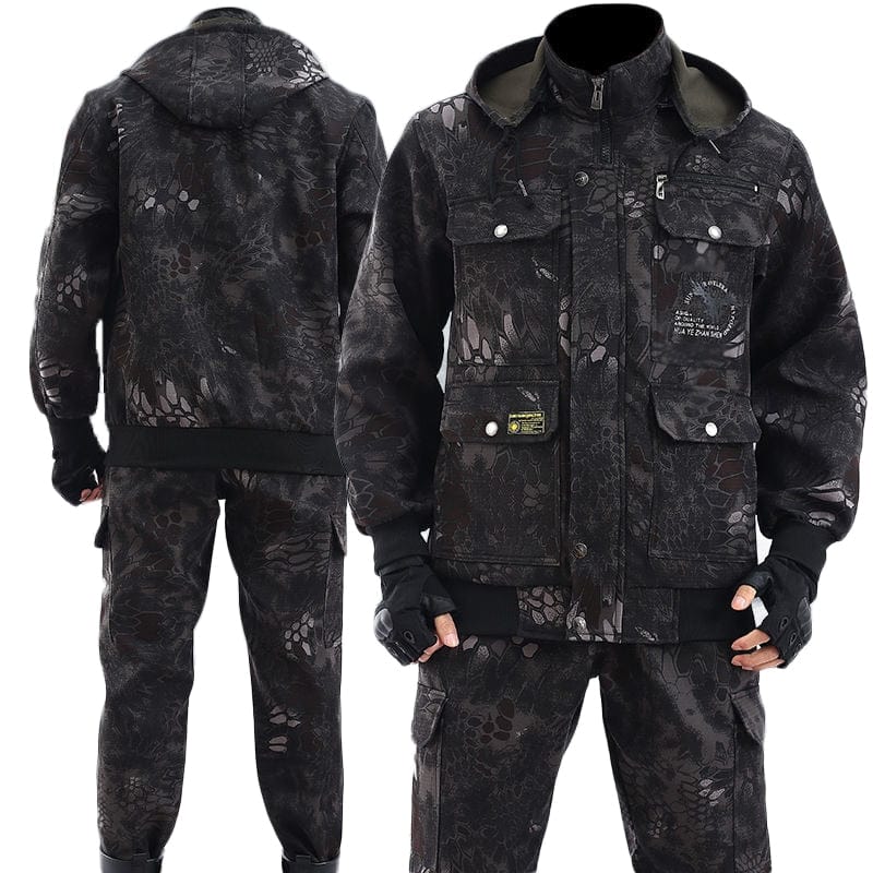Men's Winter Fleece Work Jacket and Pants Set, Thick Mechanic Suit