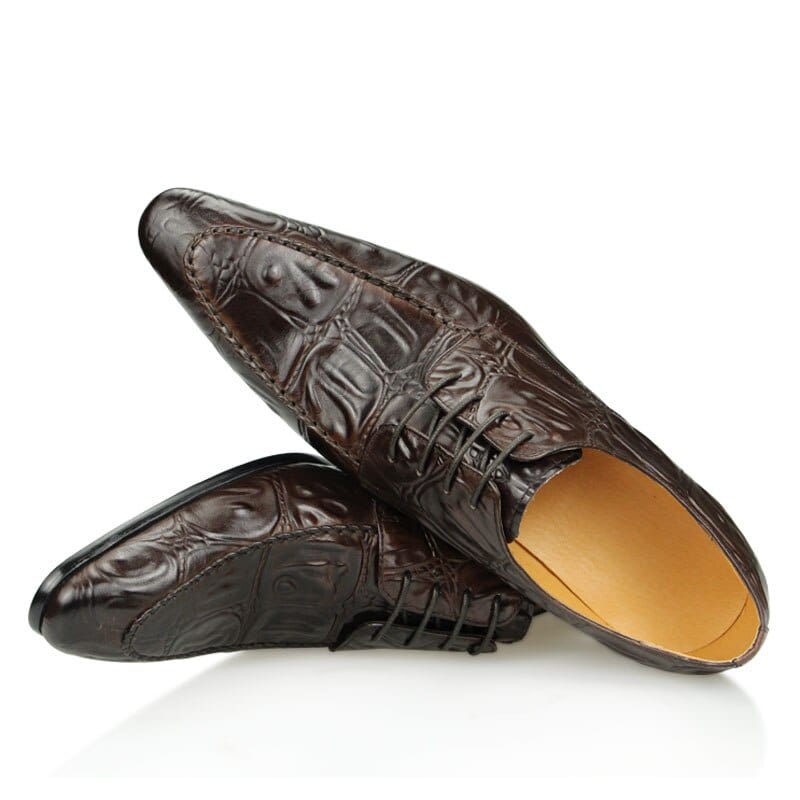 Men's Hand-Stitched Crocodile Print Derby Leather Dress Shoes