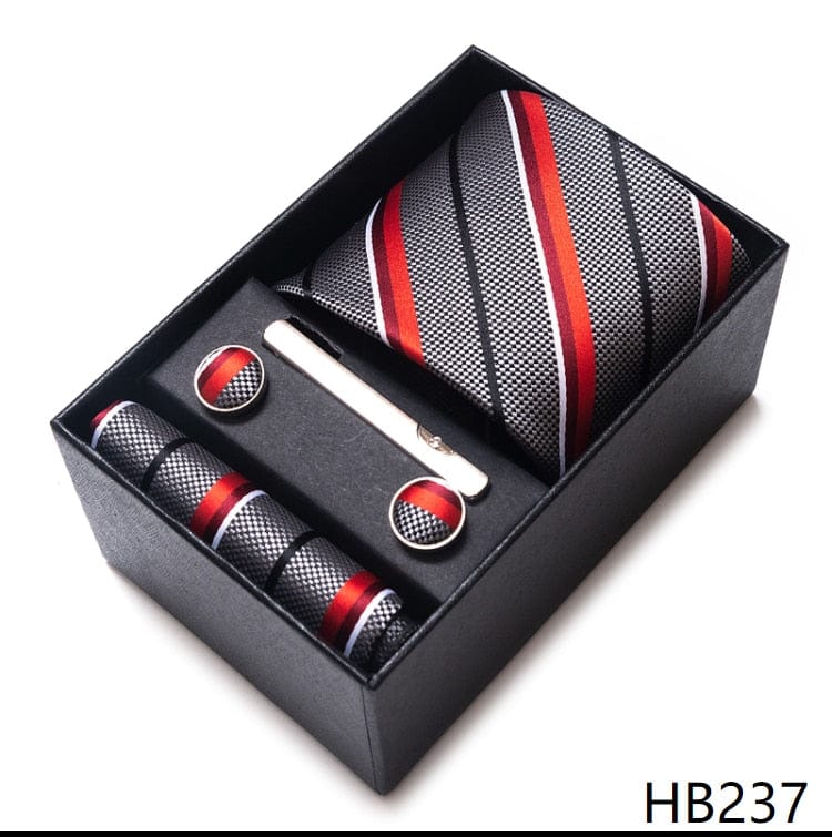 Men's Blue Gold Silk Tie, Handkerchief and Cufflink Set