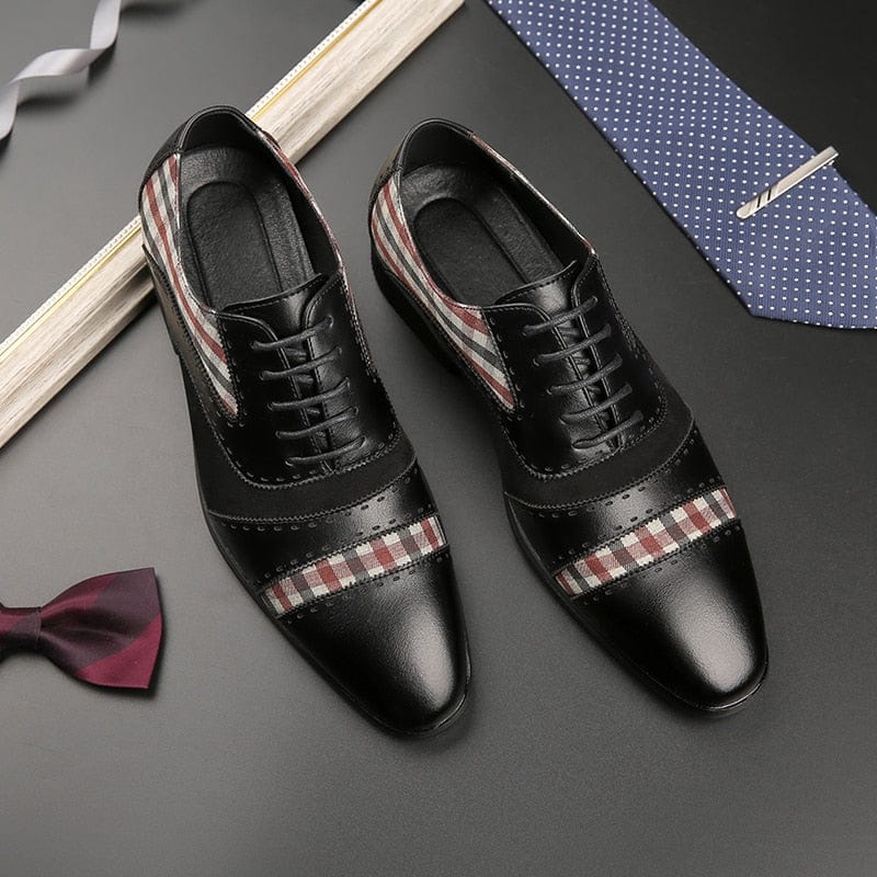 Men's Brown Black Patchwork Brogue Lace-Up Dress Shoes