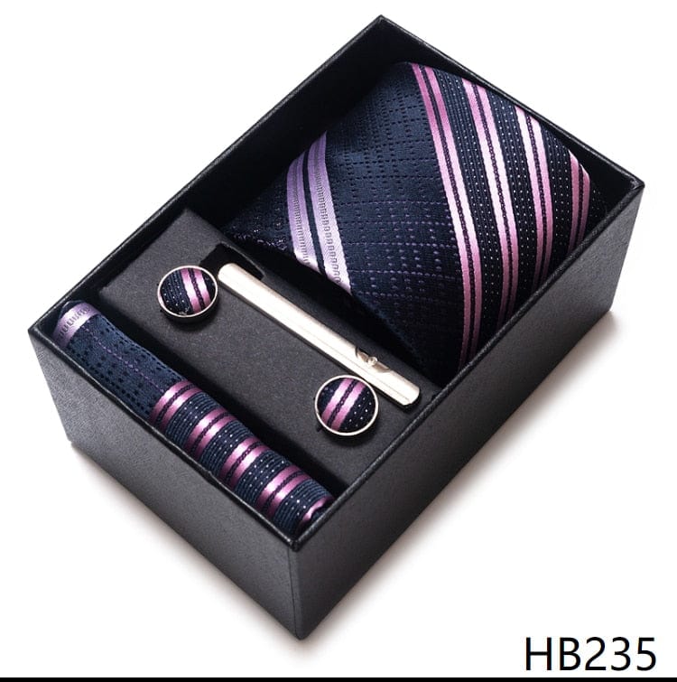 Men's Blue Gold Silk Tie, Handkerchief and Cufflink Set