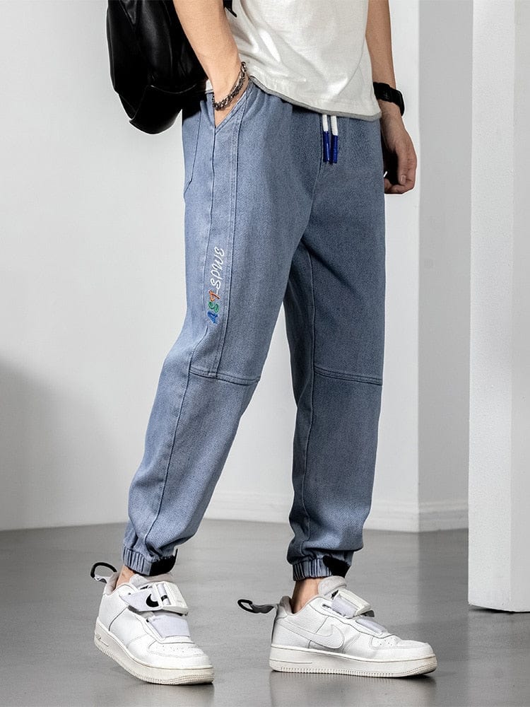 Men's Baggy Ankle-Length Denim Jogger Jeans, Plus Size 6XL-8XL