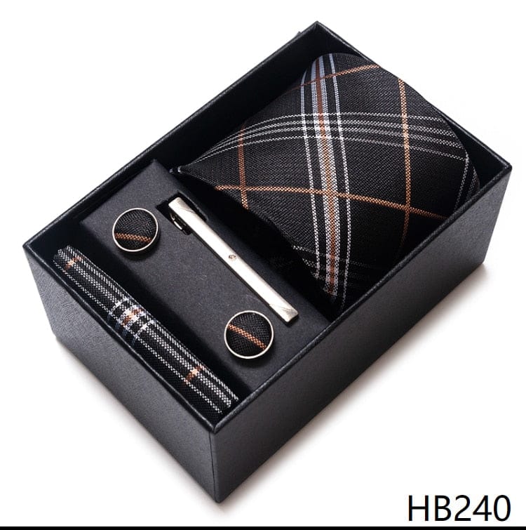 Men's Blue Gold Silk Tie, Handkerchief and Cufflink Set