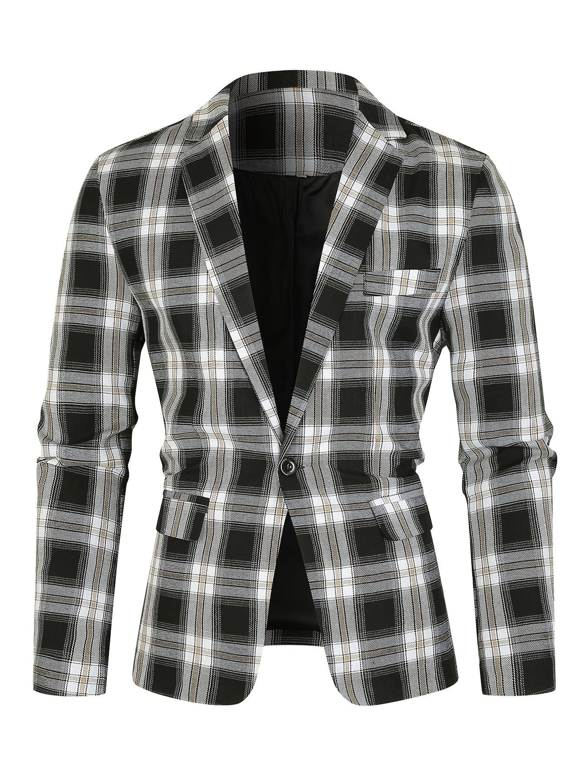 Men's Classic Slim Fit One-Button Plaid Sports Blazer
