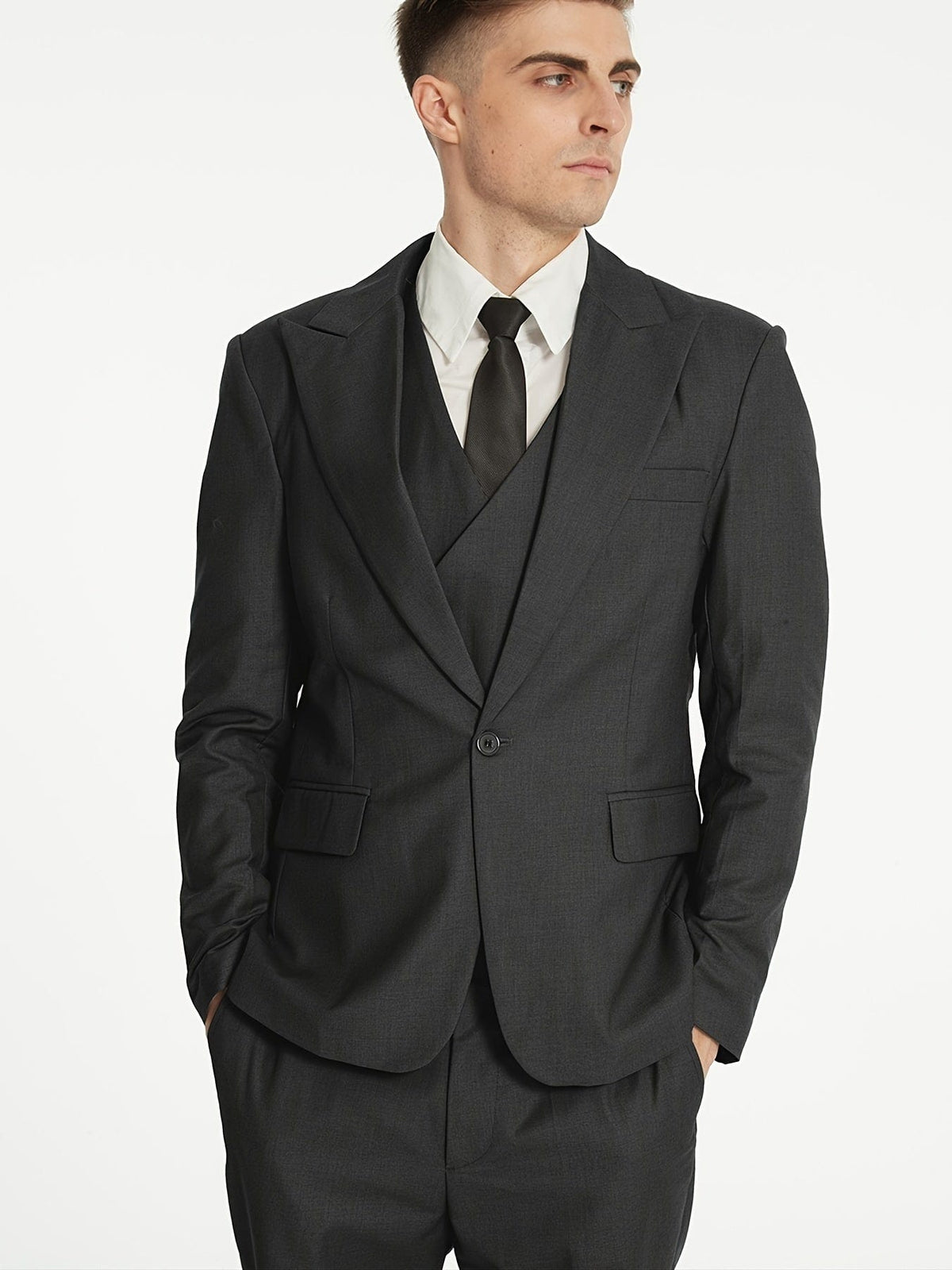 Men's Slim Fit Blazer Double-Breasted Vest and Pants Suit Set