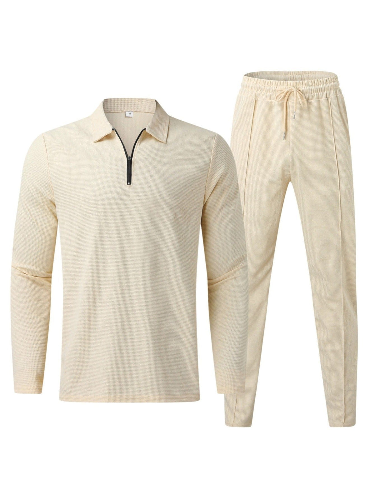 Men's Khaki Lapel Polo & Drawstring Pants Set