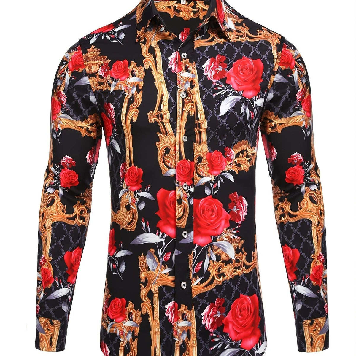 Men's Long Sleeve Print Dress Shirt for Party and Wedding