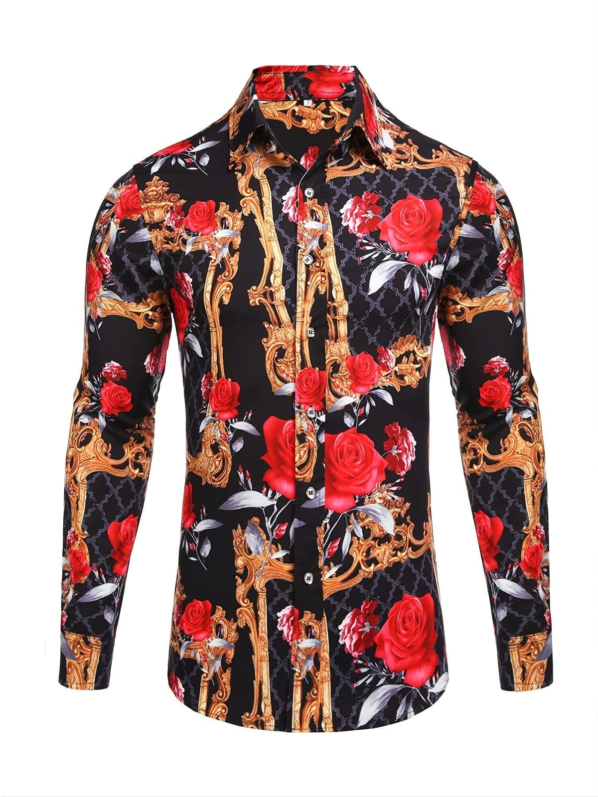 Men's Long Sleeve Print Dress Shirt for Party and Wedding
