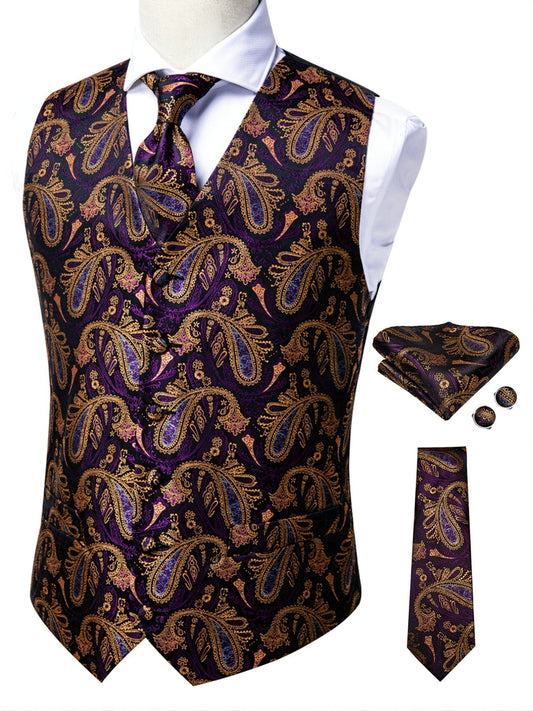 Men's Floral Vest Set with Tie, Cufflinks and Hanky