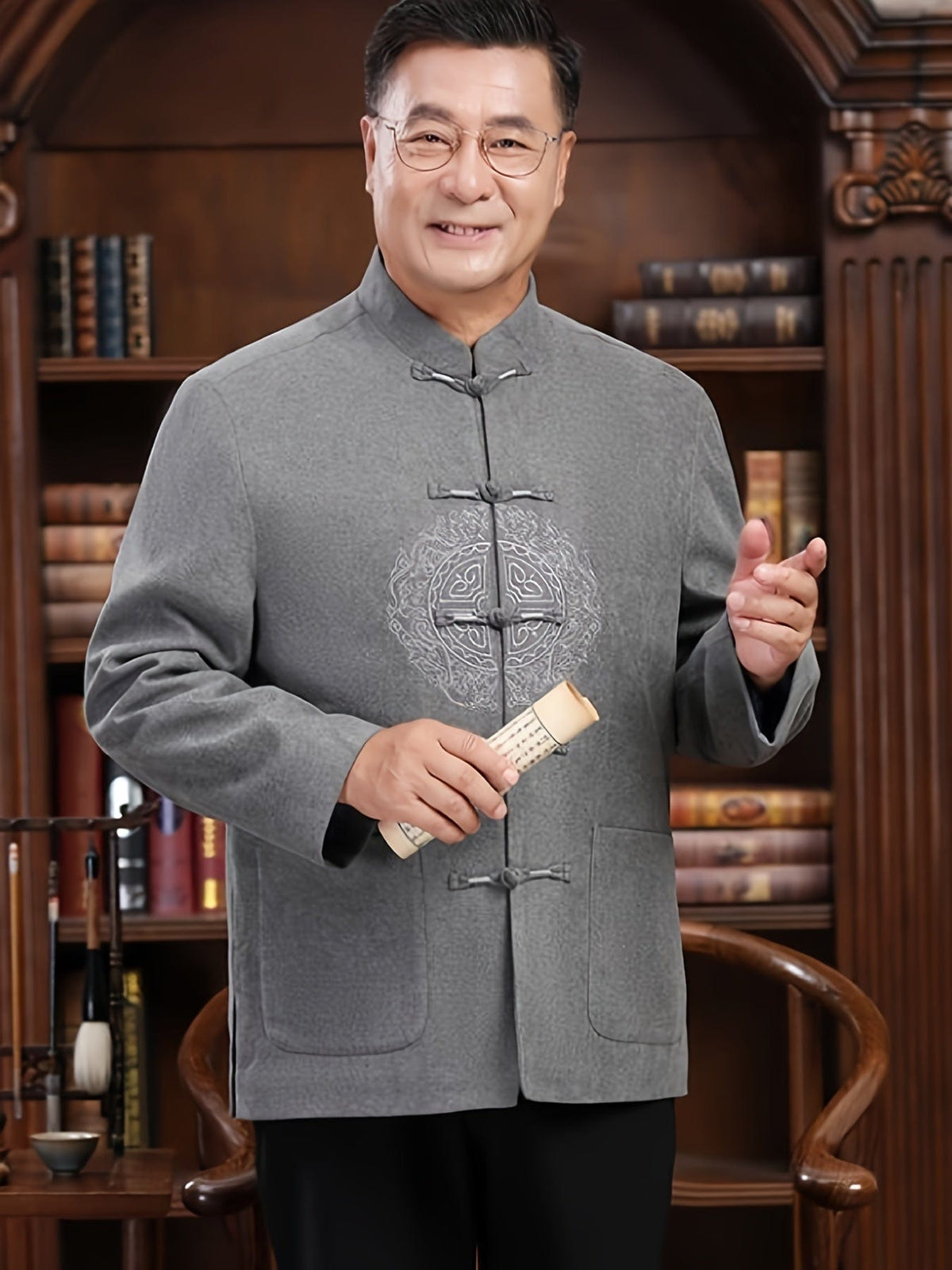 Men's Winter Chinese Tang Suit Stand Collar Knot Coat Hanfu