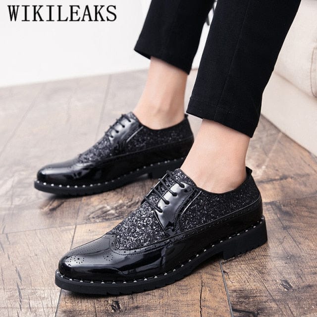 Men's Gold Patent Leather Brogue Oxford Dress Shoes