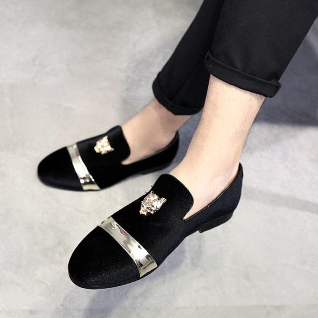 Men's Golden Metal Decoration Casual Moccasin Loafer Dress Shoes