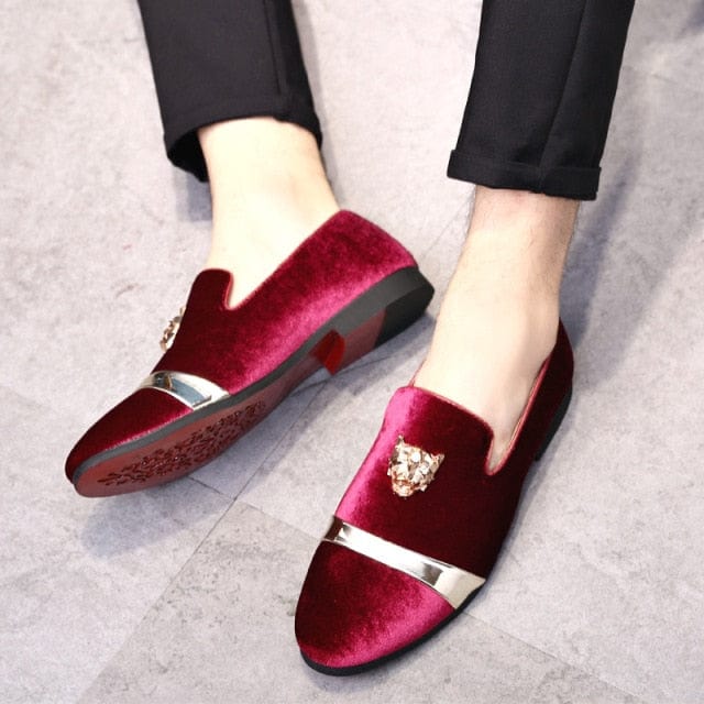 Men's Golden Metal Decoration Casual Moccasin Loafer Dress Shoes