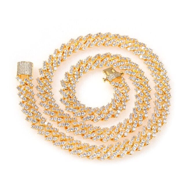 Men's 9mm Gold Pave CZ Cuban Link Necklace, Iced Hip-Hop Buckle Chain