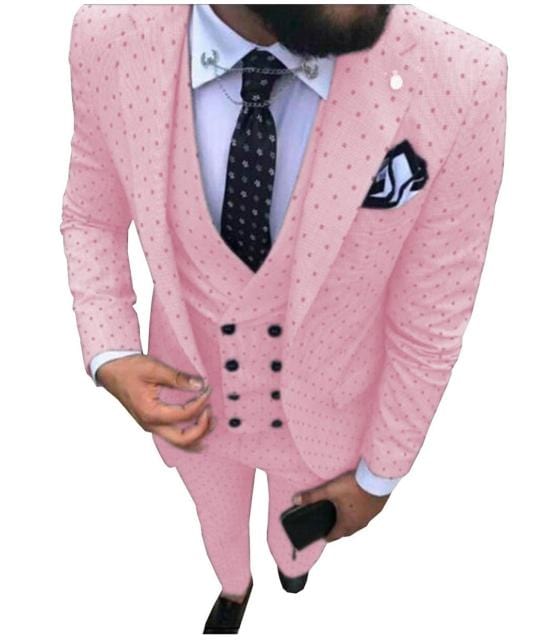Mens suits Wave point Three Pieces Men Dress Suits Casual Commuter office business suits For Wedding(Blazer+Vest+Pants)
