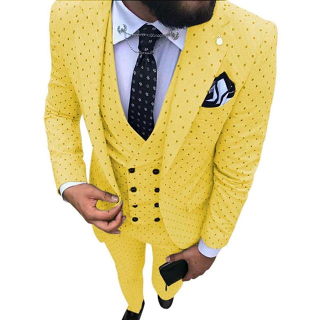 Mens suits Wave point Three Pieces Men Dress Suits Casual Commuter office business suits For Wedding(Blazer+Vest+Pants)