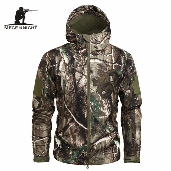MEGE Men's Camouflage Fleece Jacket Men Waterproof Softshell Windbreaker Winter Hooded Coat Hunt Clothes