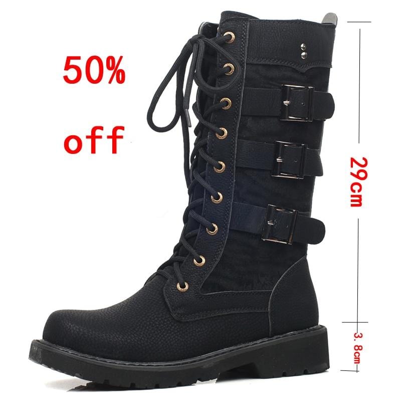 Men's Leather Mid-Calf Motorcycle Combat Work Boots