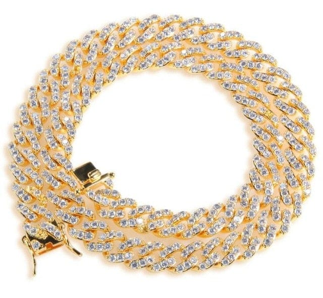 9mm Iced-Out Cuban Link Chain — Gold Tone, Micro-Pavé CZ