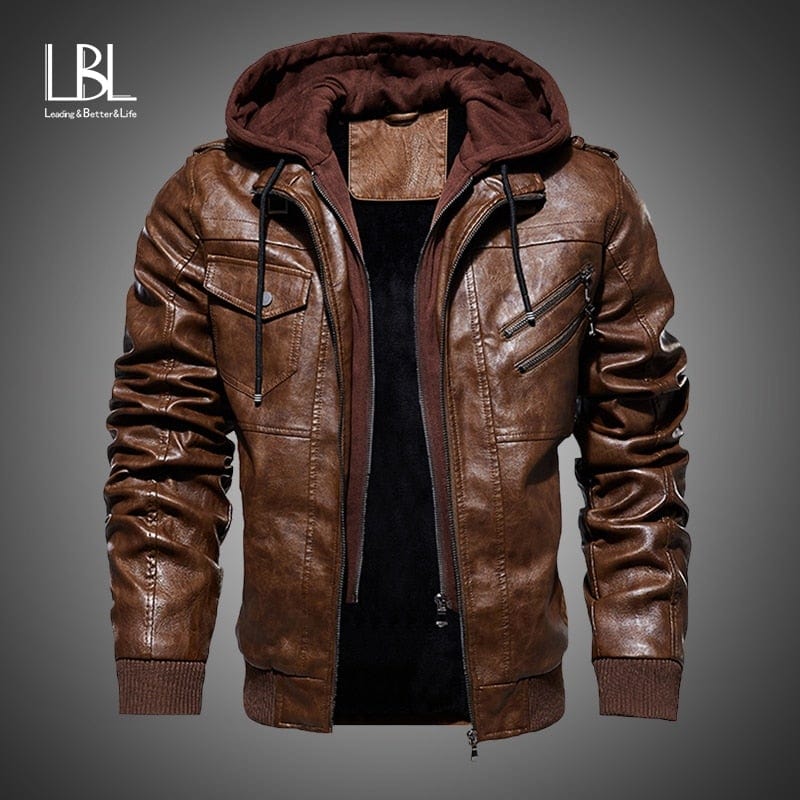 Men's Winter PU Motorcycle Biker Leather Jacket