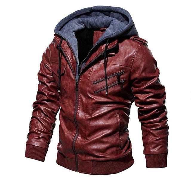 Men's Winter PU Motorcycle Biker Leather Jacket