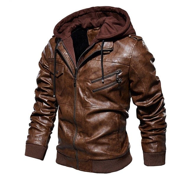 Men's Winter PU Motorcycle Biker Leather Jacket