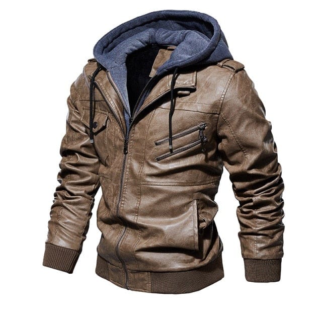 Men's Winter PU Motorcycle Biker Leather Jacket