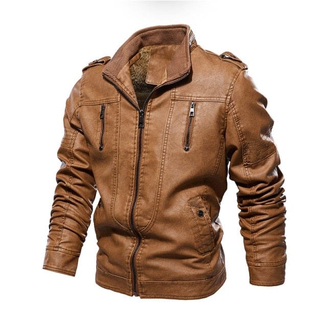 Men's Winter PU Motorcycle Biker Leather Jacket