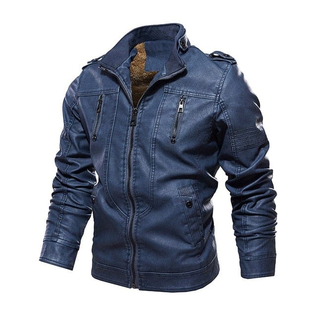 Men's Winter PU Motorcycle Biker Leather Jacket
