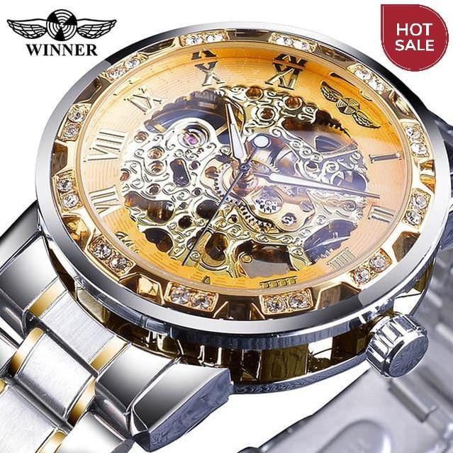 Winner Transparent Fashion Diamond Luminous Gear Movement Royal Design Men Top Brand Luxury Male Mechanical Skeleton Wrist Watch