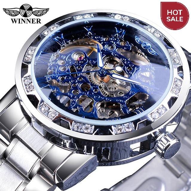 Winner Transparent Fashion Diamond Luminous Gear Movement Royal Design Men Top Brand Luxury Male Mechanical Skeleton Wrist Watch