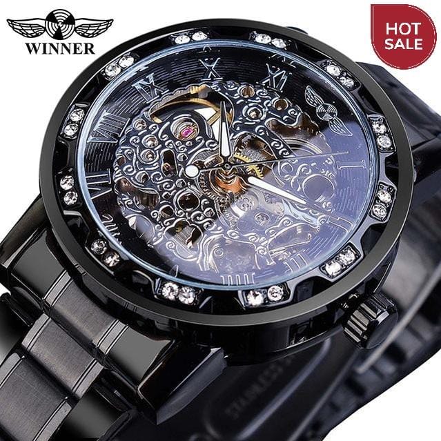 Winner Transparent Fashion Diamond Luminous Gear Movement Royal Design Men Top Brand Luxury Male Mechanical Skeleton Wrist Watch