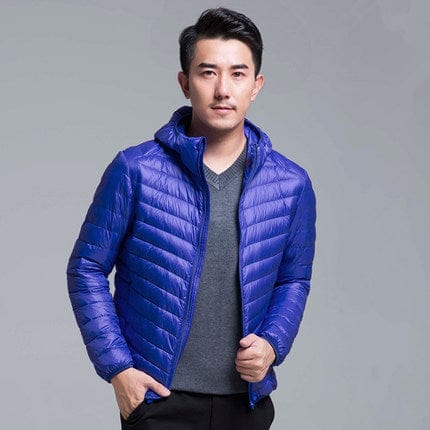 Men's Packable Lightweight Water-Resistant Hooded Down Jacket