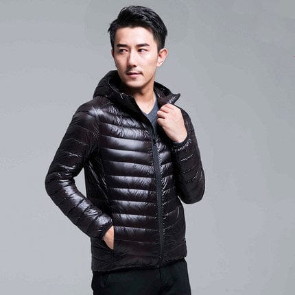 Men's Packable Lightweight Water-Resistant Hooded Down Jacket