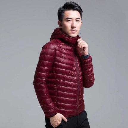 Men's Packable Lightweight Water-Resistant Hooded Down Jacket
