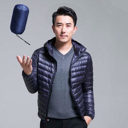 Men's Packable Lightweight Water-Resistant Hooded Down Jacket