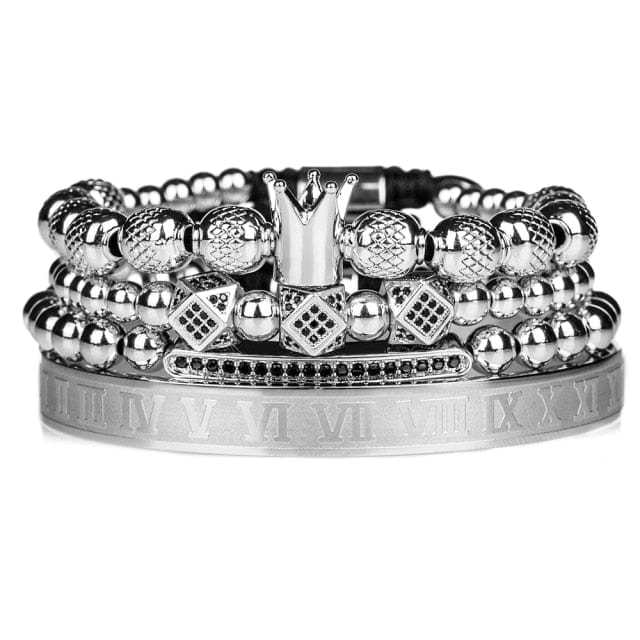 Men's Gold Crown Roman Numeral Braided Bracelet