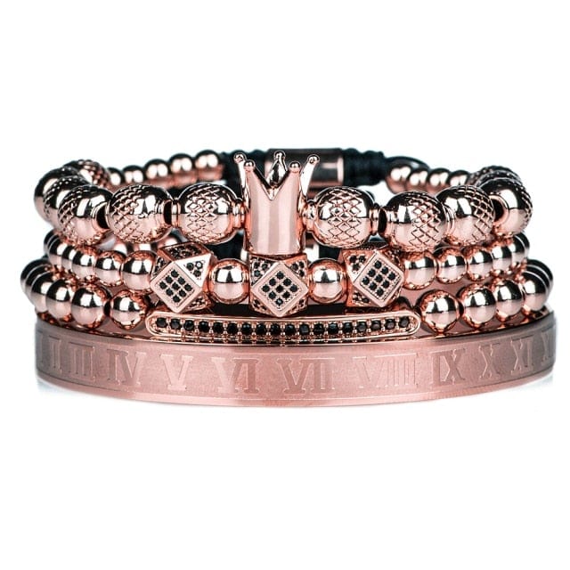 Men's Gold Crown Roman Numeral Braided Bracelet