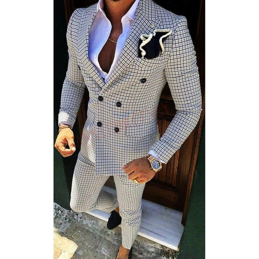 Men's Lattice Slim Fit Prom Wedding Tuxedo Jacket Pants Set