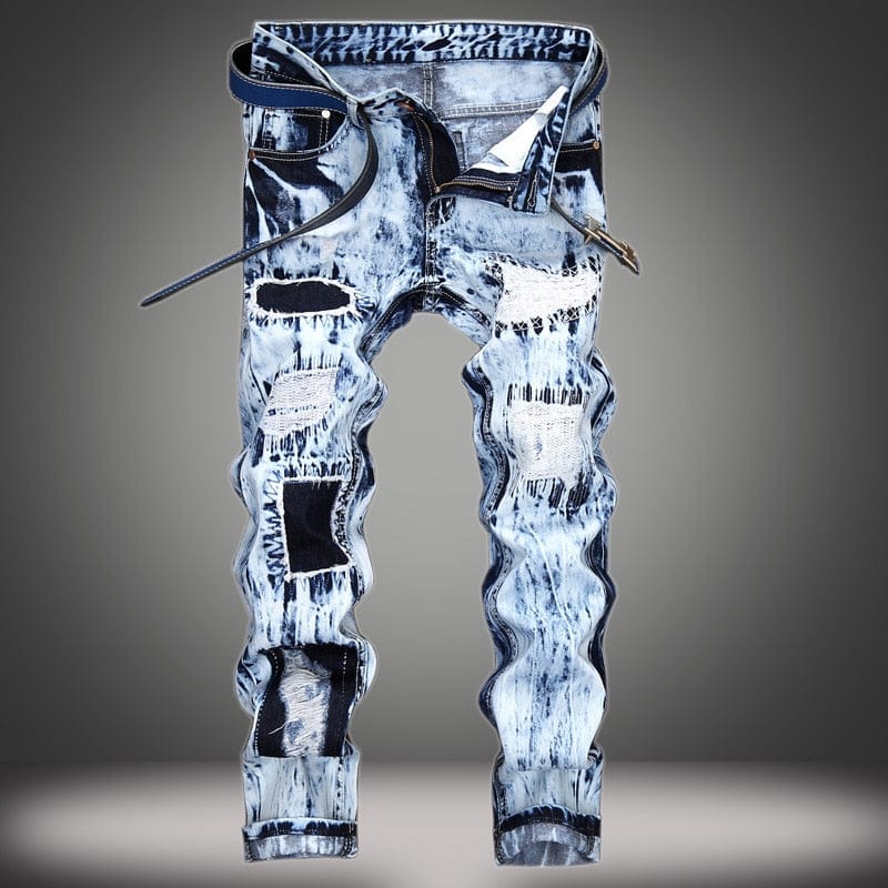 Men's Moto Bike Ripped Hole Denim Jeans 28-42