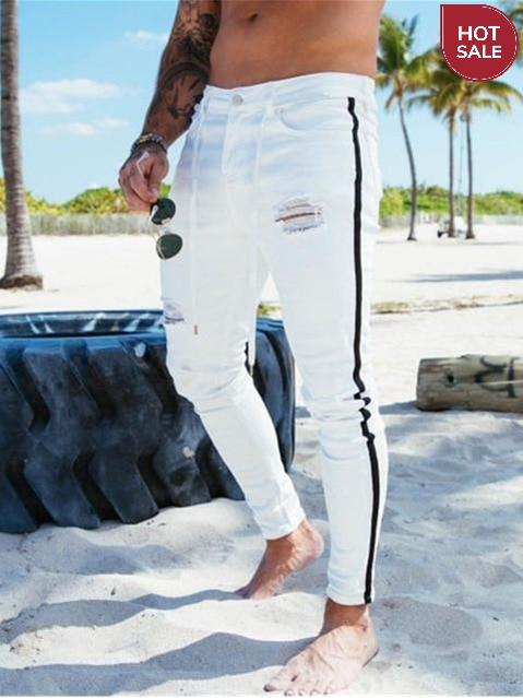 Men's Slim Distressed Jeans — Embroidered Denim