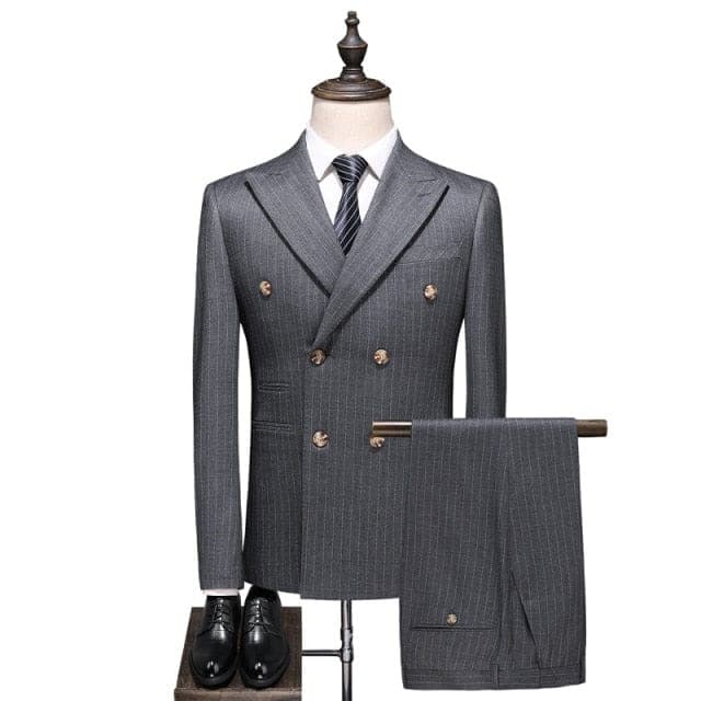 Men's Slim-Fit Plaid Double-Breasted Six-Button Business Suit