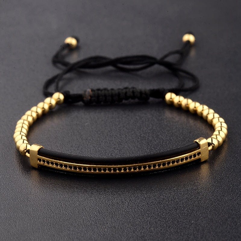 Men's Black CZ Bead Macrame Bracelet, Copper Accent Beads