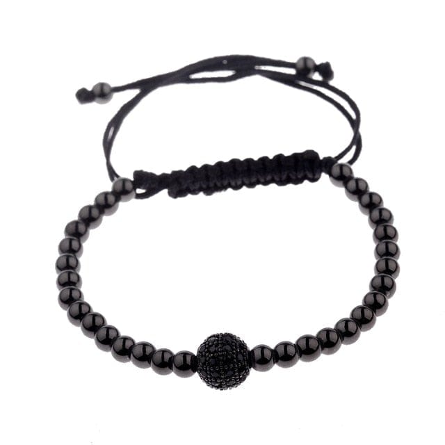 Men's Black CZ Bead Macrame Bracelet, Copper Accent Beads