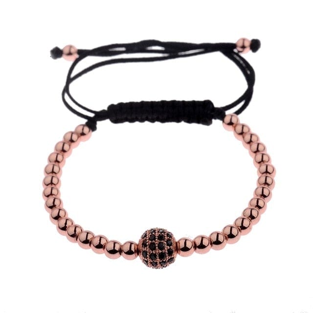 Men's Black CZ Bead Macrame Bracelet, Copper Accent Beads