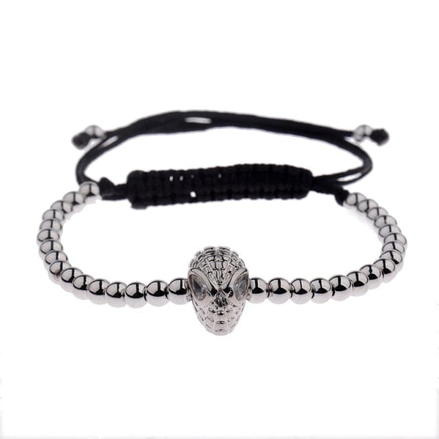 Men's Black CZ Bead Macrame Bracelet, Copper Accent Beads
