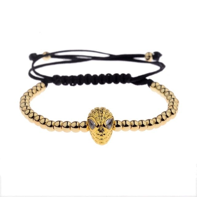 Men's Black CZ Bead Macrame Bracelet, Copper Accent Beads