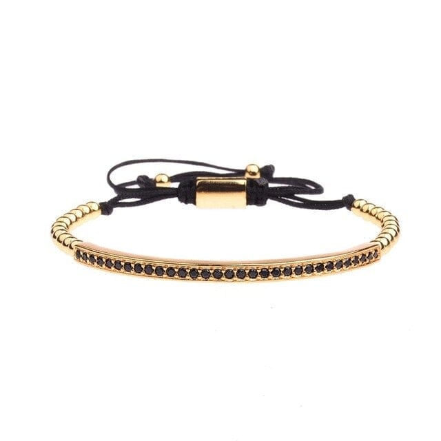 Men's Black CZ Bead Macrame Bracelet, Copper Accent Beads